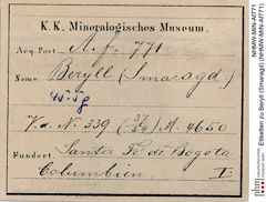 Etiketten zu Beryll (Smaragd) (NHMW-MIN-Af771)